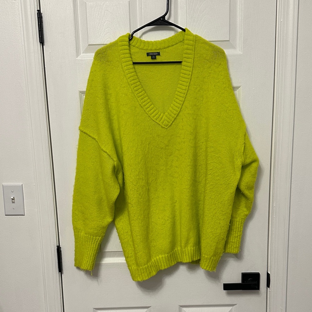 V-Neck Lime Green Fuzzy Sweater
